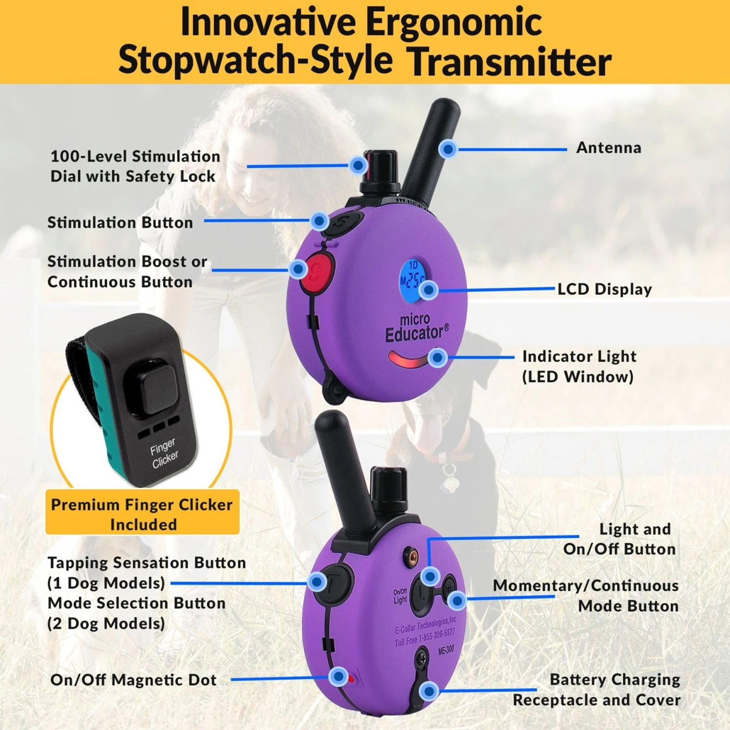 Educator ME-302-DMBC E-Collar Mini Double Bungee Dog Training Collar Set, Purple, X-Small 4 Educator ME-302-DMBC E-Collar Mini Double Bungee Dog Training Collar Set, Purple, X-Small - Image 4