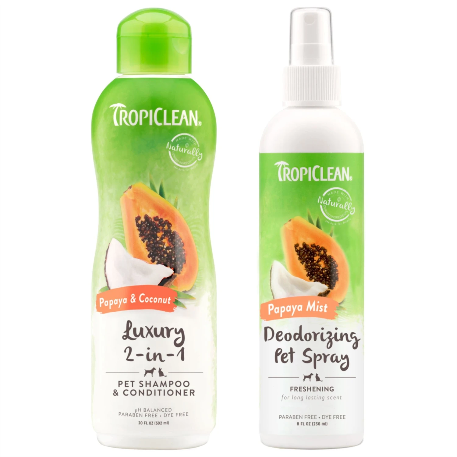 TropiClean Luxury 2 In 1 Papaya & Coconut Pet Shampoo & Conditioner & TropiClean Papaya Deodorizing Dog & Cat Spray 1 TropiClean Luxury 2 In 1 Papaya & Coconut Pet Shampoo & Conditioner & TropiClean Papaya Deodorizing Dog & Cat Spray
