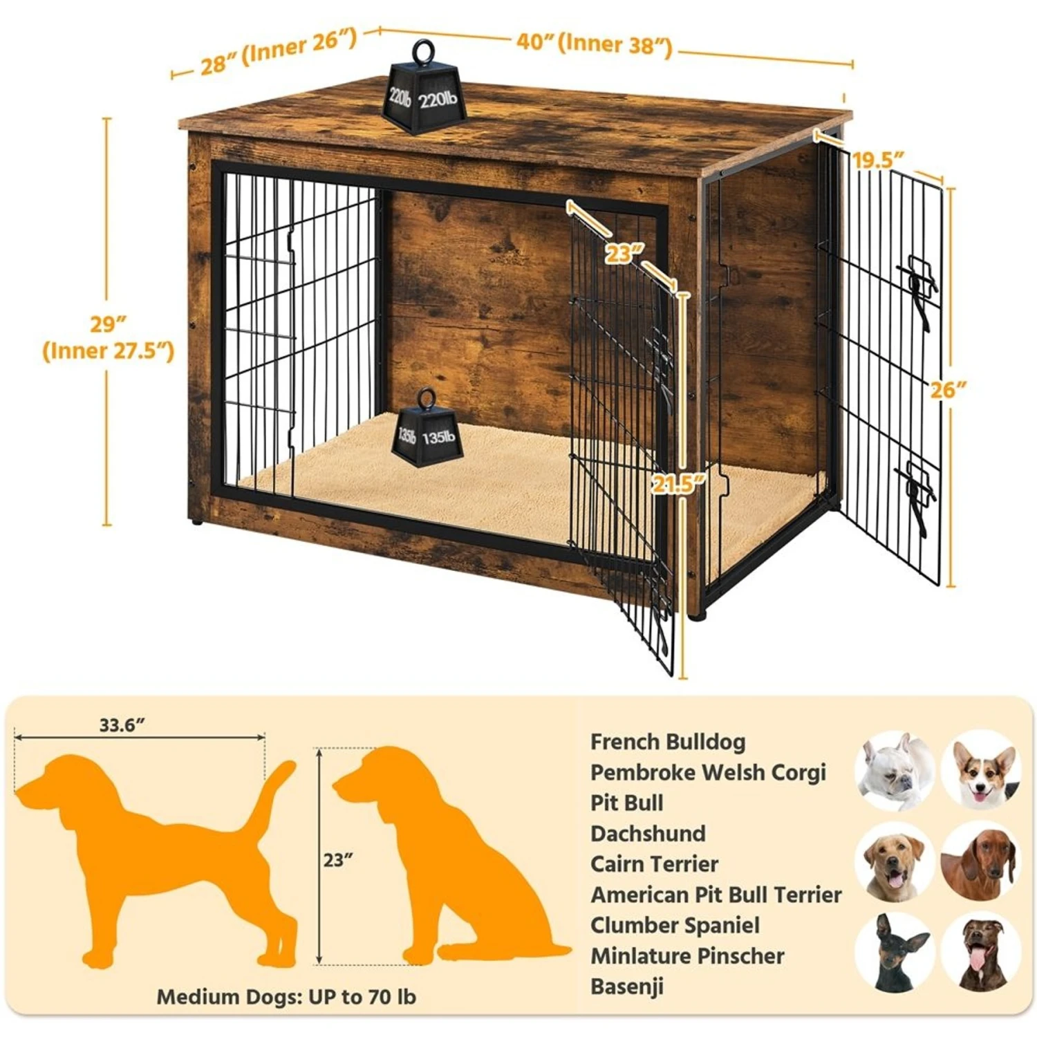 Yaheetech Wooden Dog Crate, Rustic Brown, 40 Inch 3 Yaheetech Wooden Dog Crate, Rustic Brown, 40 Inch - Image 3