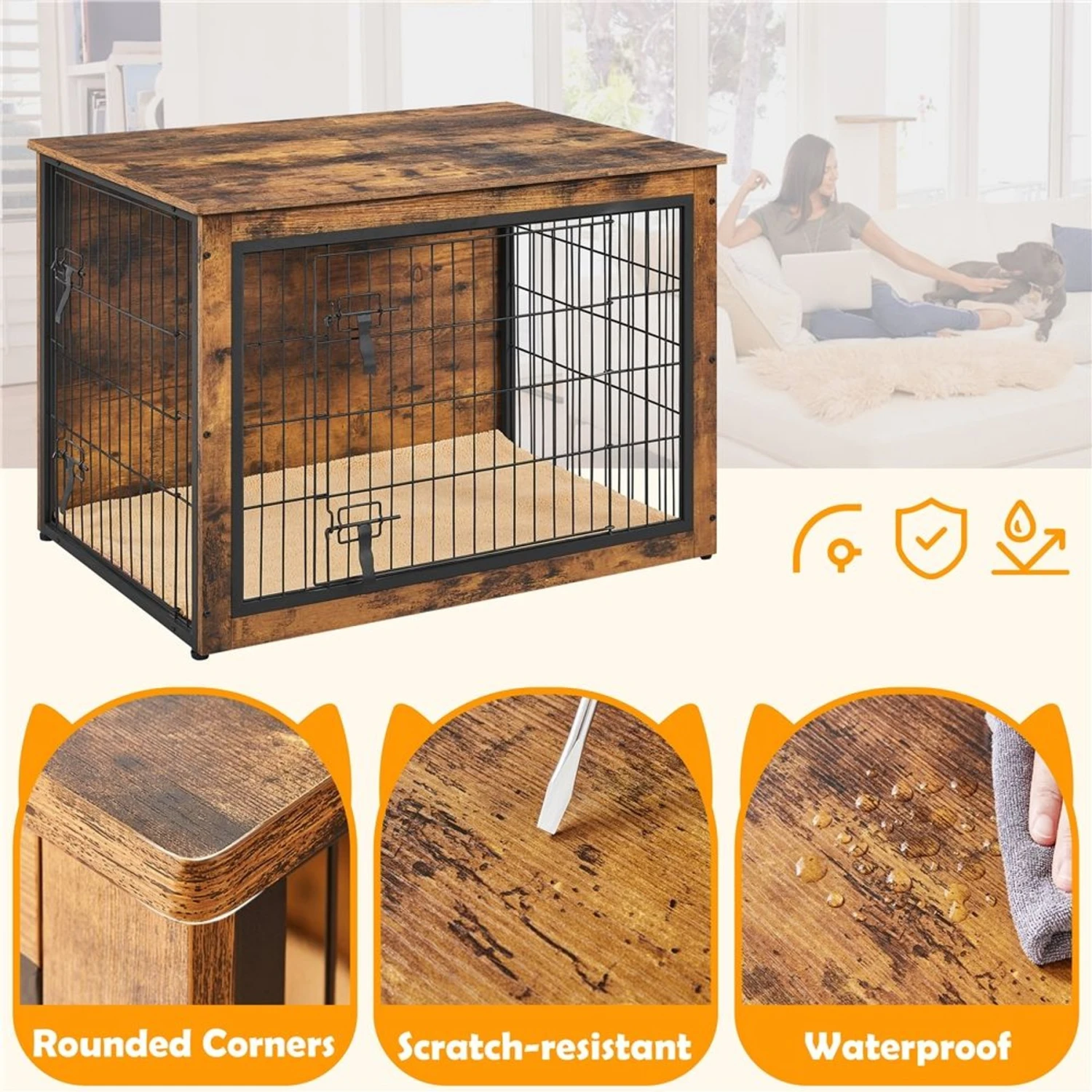 Yaheetech Wooden Dog Crate, Rustic Brown, 40 Inch 4 Yaheetech Wooden Dog Crate, Rustic Brown, 40 Inch - Image 4