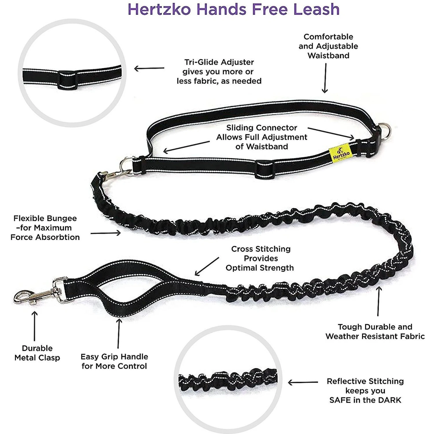 Hertzko Nylon Reflective Bungee Hands-Free Running Dog Leash 3 Hertzko Nylon Reflective Bungee Hands-Free Running Dog Leash - Image 3