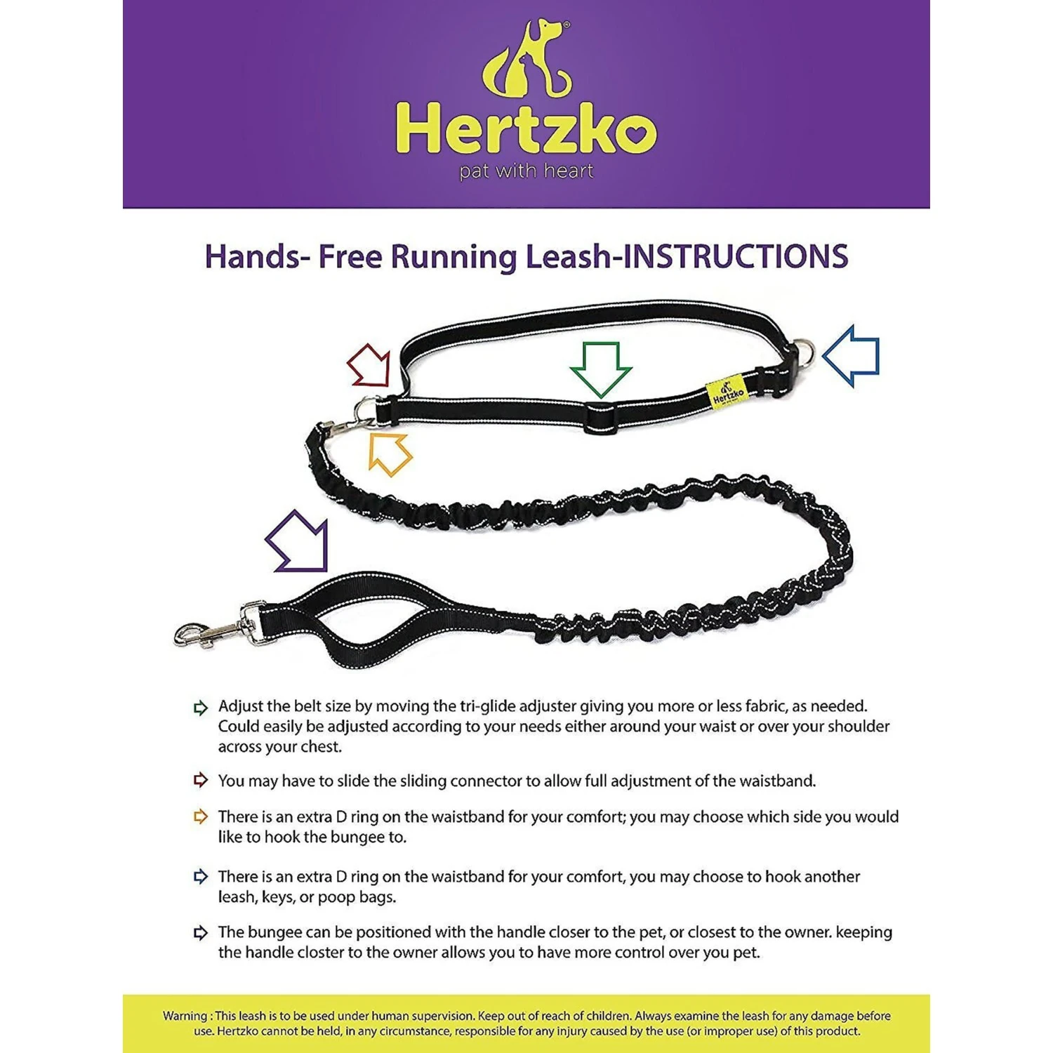 Hertzko Nylon Reflective Bungee Hands-Free Running Dog Leash 4 Hertzko Nylon Reflective Bungee Hands-Free Running Dog Leash - Image 4