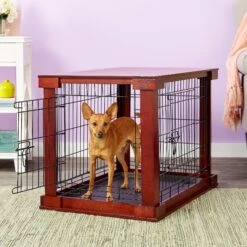 Merry Products Double Door Furniture Style Dog Crate, Mahogany