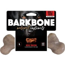 Pet Qwerks Dinosaur BarkBone Bacon Flavor Tough Dog Chew Toy