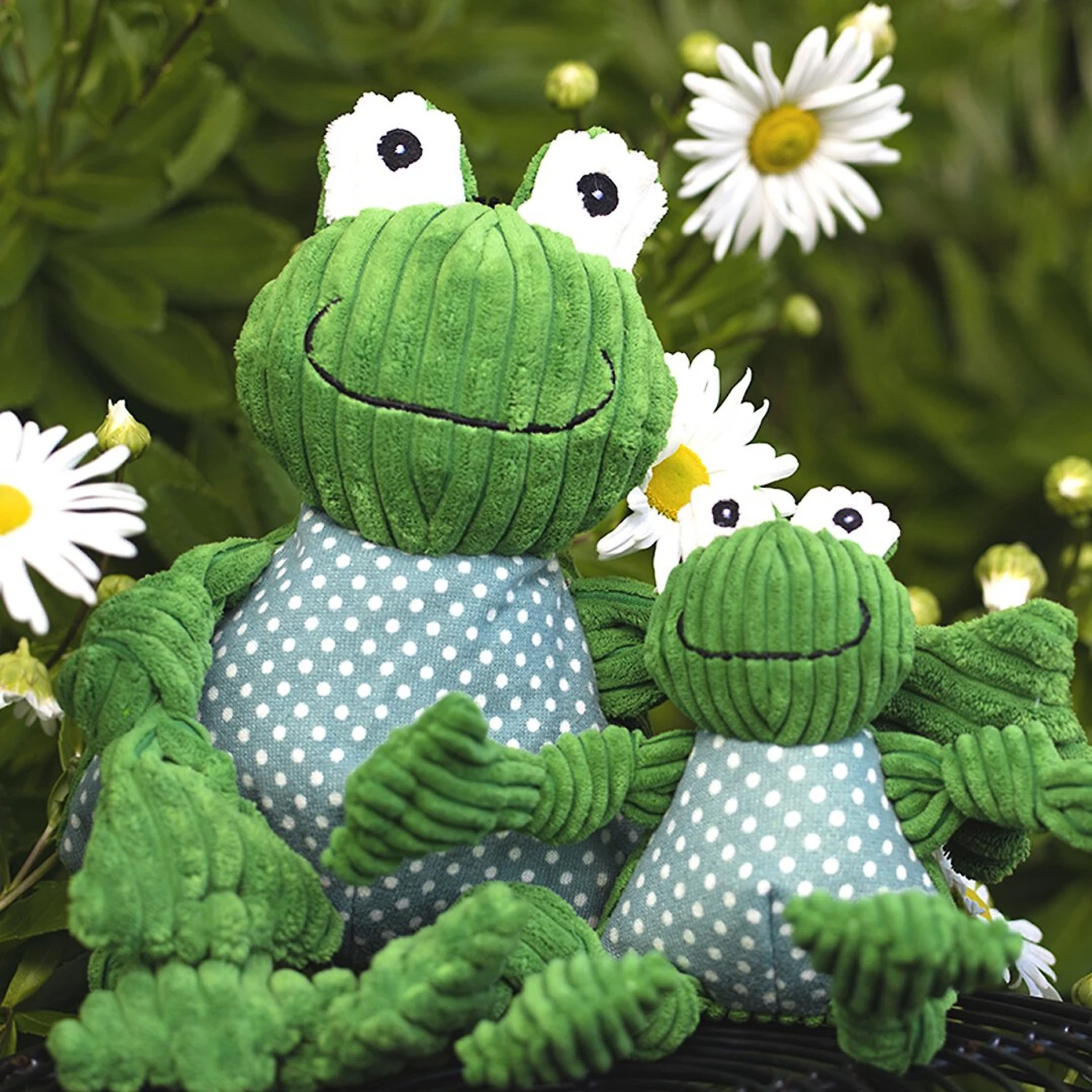 HuggleHounds Woodlands Durable Plush Corduroy Knottie Frog Squeaky Dog Toy 3 HuggleHounds Woodlands Durable Plush Corduroy Knottie Frog Squeaky Dog Toy - Image 3