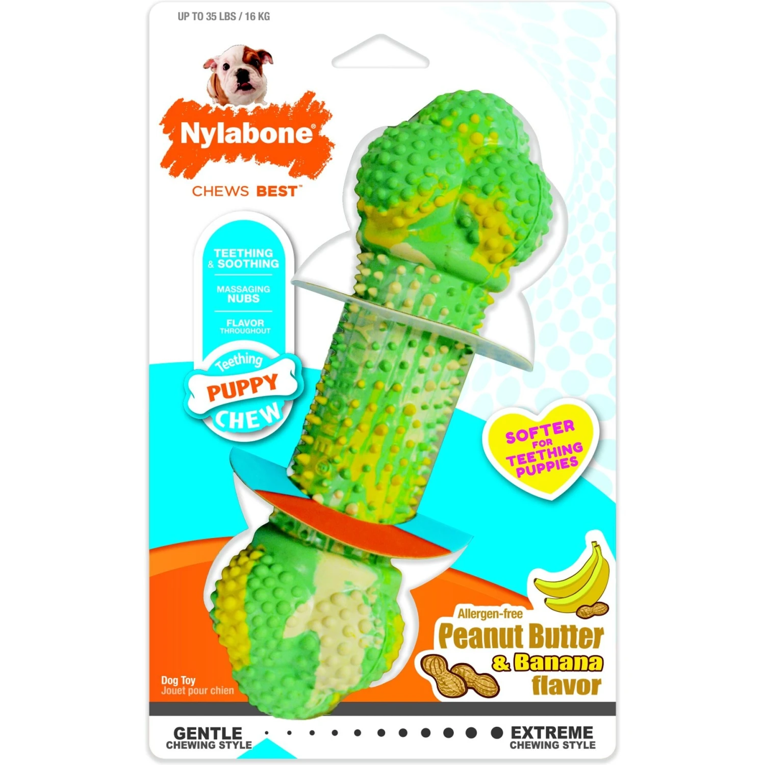 Nylabone Just For Puppies Double Action Bone Puppy Dog Teething Chew Toy, Banana & Peanut Butter 1 Nylabone Just For Puppies Double Action Bone Puppy Dog Teething Chew Toy, Banana & Peanut Butter