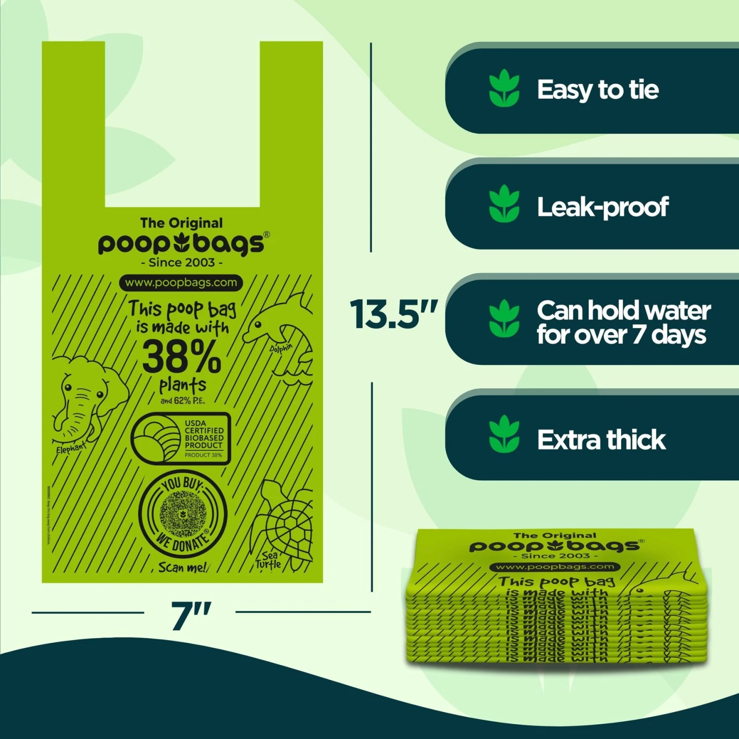 The Original Poop Bags Handle Tie USDA Biobased Waste Bags, Green, Large, 120 Count 2 The Original Poop Bags Handle Tie USDA Biobased Waste Bags, Green, Large, 120 Count - Image 2