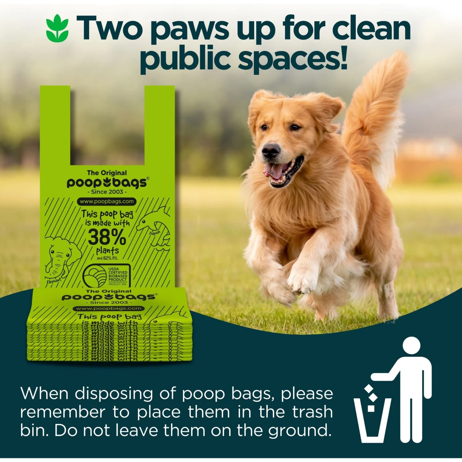 The Original Poop Bags Handle Tie USDA Biobased Waste Bags, Green, Large, 120 Count 6 The Original Poop Bags Handle Tie USDA Biobased Waste Bags, Green, Large, 120 Count - Image 6