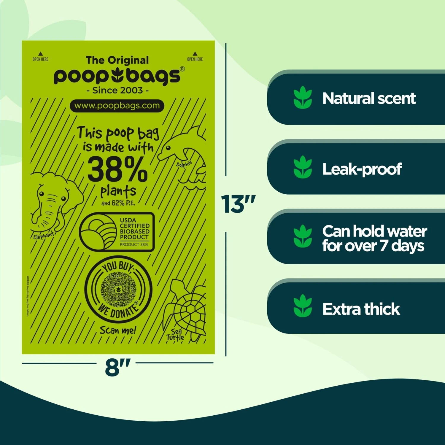 The Original Poop Bags USDA Biobased Bulk Roll, Green, Large, 300 Count 2 The Original Poop Bags USDA Biobased Bulk Roll, Green, Large, 300 Count - Image 2