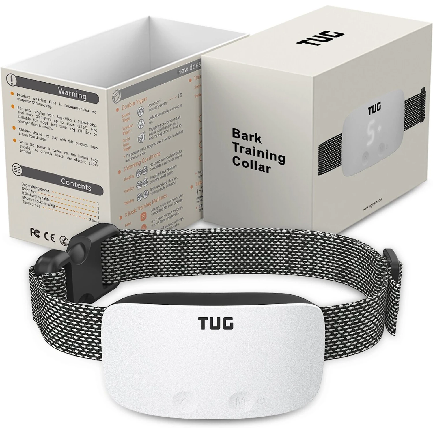 TUG Rechargeable Waterproof Dog Bark Collar, White 2 TUG Rechargeable Waterproof Dog Bark Collar, White - Image 2