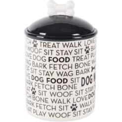 Bone Dry Text Print Ceramic Dog Treat Canister