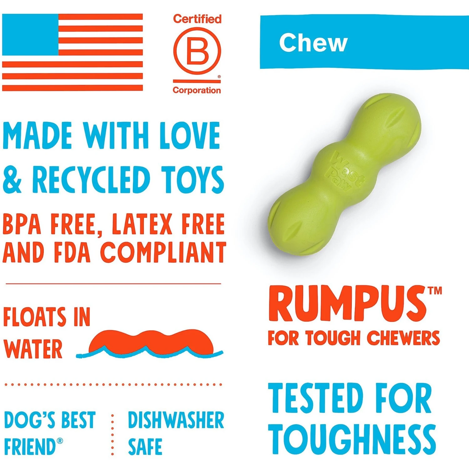 West Paw Rumpus Small Tough Dog Chew Toy 4 West Paw Rumpus Small Tough Dog Chew Toy - Image 4