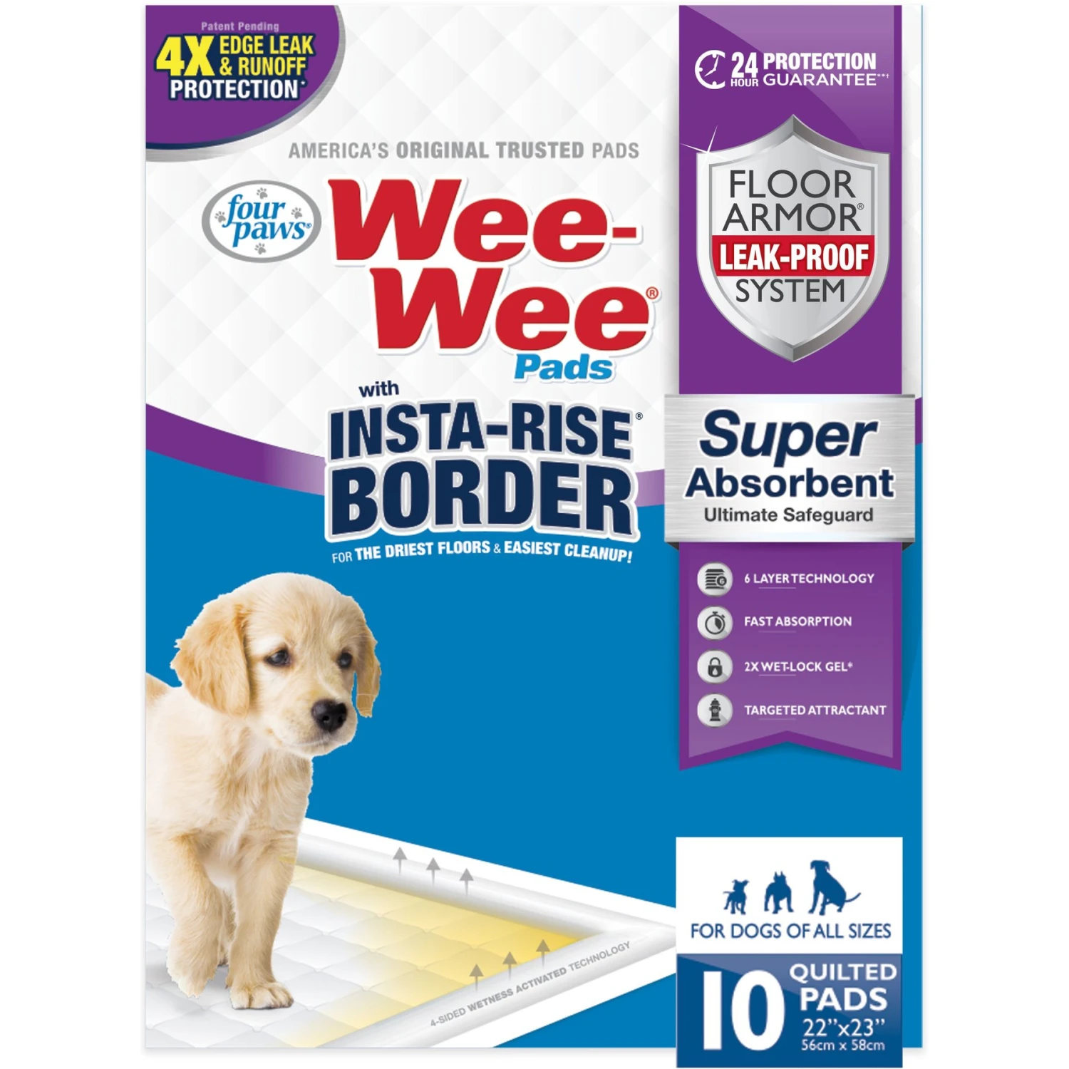 Four Paws Wee-Wee Super Absorbent Dog Pee Pads With Insta-Rise Border 1 Four Paws Wee-Wee Super Absorbent Dog Pee Pads With Insta-Rise Border