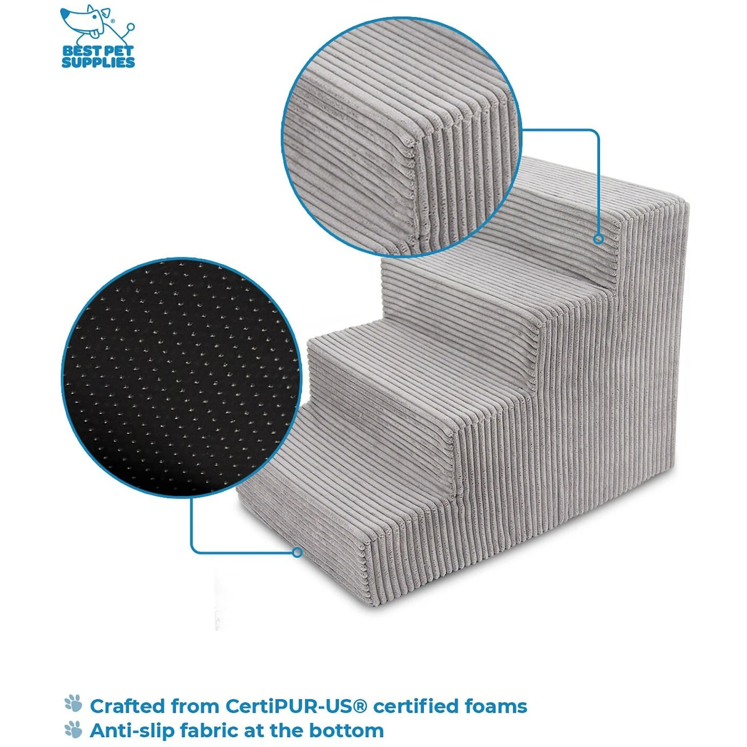 Best Pet Supplies Corduroy & Foam Cat & Dog Stairs 3 Best Pet Supplies Corduroy & Foam Cat & Dog Stairs - Image 3