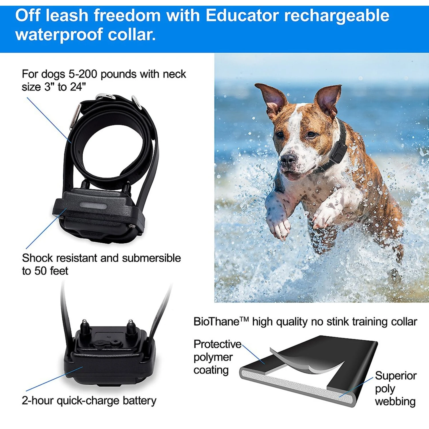Educator By E-Collar Technologies Educator 1/2 Mile Pro Advanced Waterproof Dog Training Collar, Black 6 Educator By E-Collar Technologies Educator 1/2 Mile Pro Advanced Waterproof Dog Training Collar, Black - Image 6