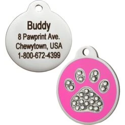 GoTags Stainless Steel Personalized Dog & Cat ID Tag, Swarovski Crystal Paw Print