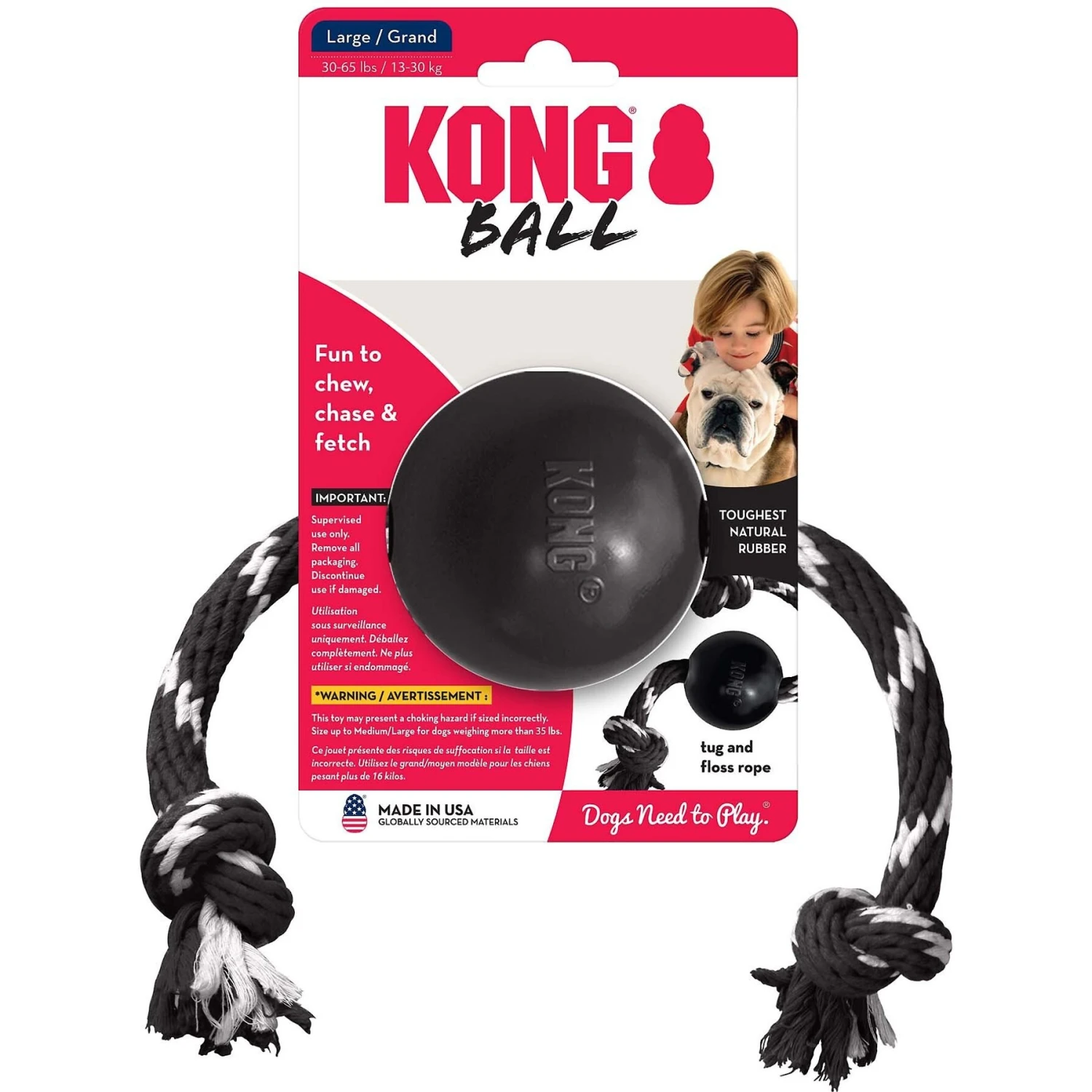 KONG Extreme Ball With Rope Dog Chew Toy 2 KONG Extreme Ball With Rope Dog Chew Toy - Image 2