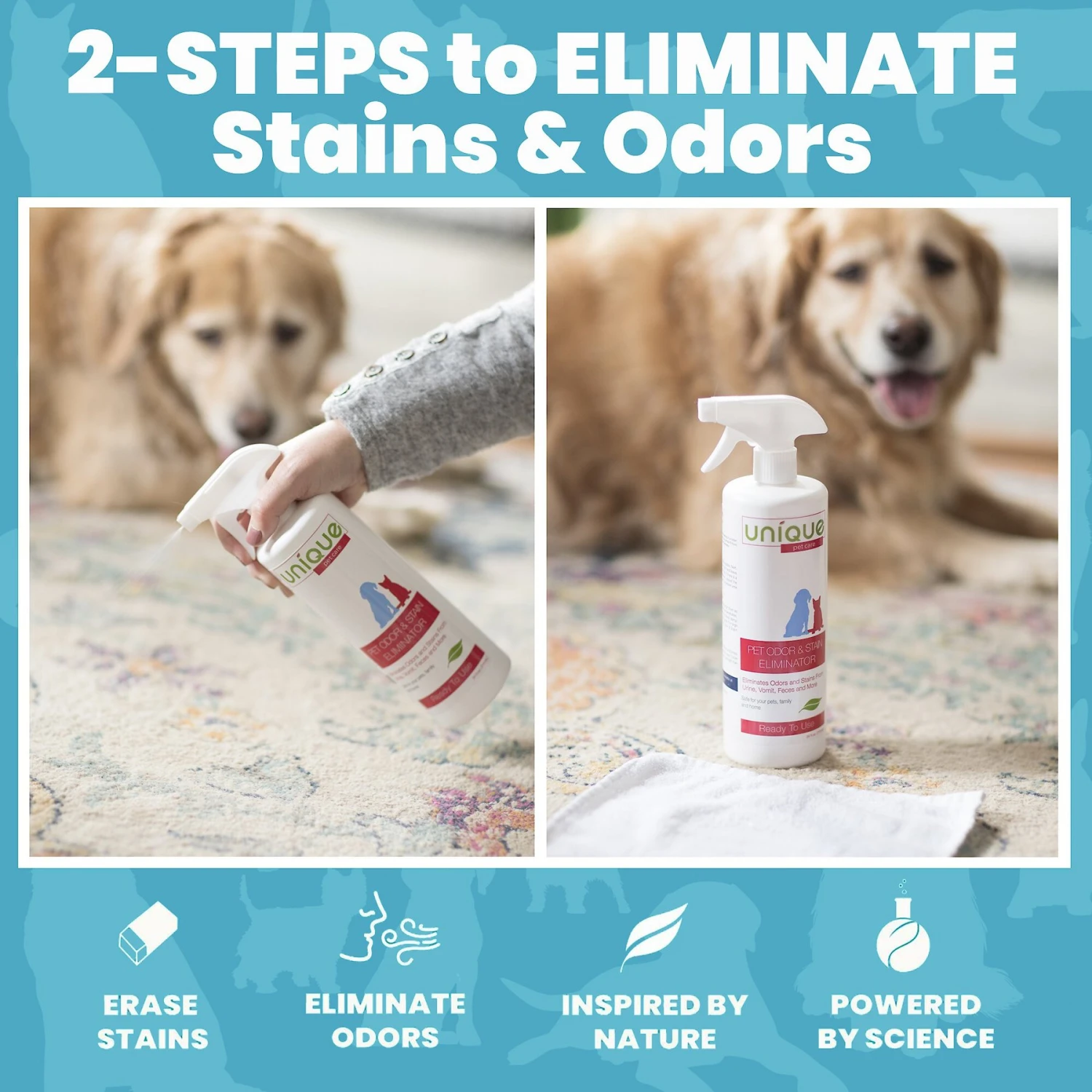 Unique Pet Care Ready To Use Pet Odor & Stain Eliminator, 24-oz Bottle 4 Unique Pet Care Ready To Use Pet Odor & Stain Eliminator, 24-oz Bottle - Image 4