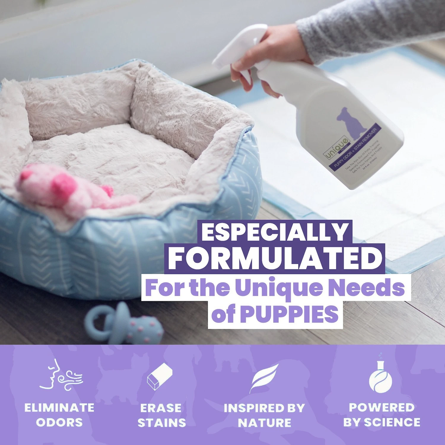 Unique Pet Care Fresh Lavender Puppy Odor + Stain Remover, 24-oz Bottle 4 Unique Pet Care Fresh Lavender Puppy Odor + Stain Remover, 24-oz Bottle - Image 4