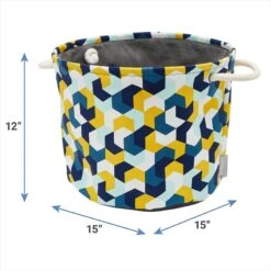 Frisco Round Collapsible Pet Toy Storage Bin, Yellow Geometric -PetSafe Kong Shop 250587 PT2. AC SS1800 V1613774811