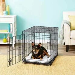 Frisco Heavy Duty Fold & Carry Single Door Collapsible Wire Dog Crate & Frisco Quilted Dog Crate Mat -PetSafe Kong Shop 255551 PT2. AC SS1800 V1604096511