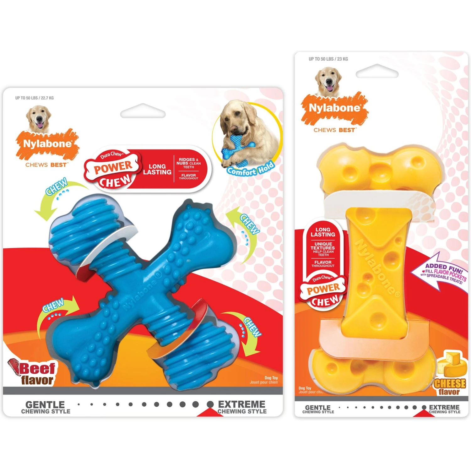 Nylabone Power Chew Tough Chew Toys For Dogs Bundle Beef & Cheese 1 Nylabone Power Chew Tough Chew Toys For Dogs Bundle Beef & Cheese