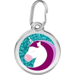 Red Dingo Glitter Unicorn Stainless Steel Personalized Dog & Cat ID Tag