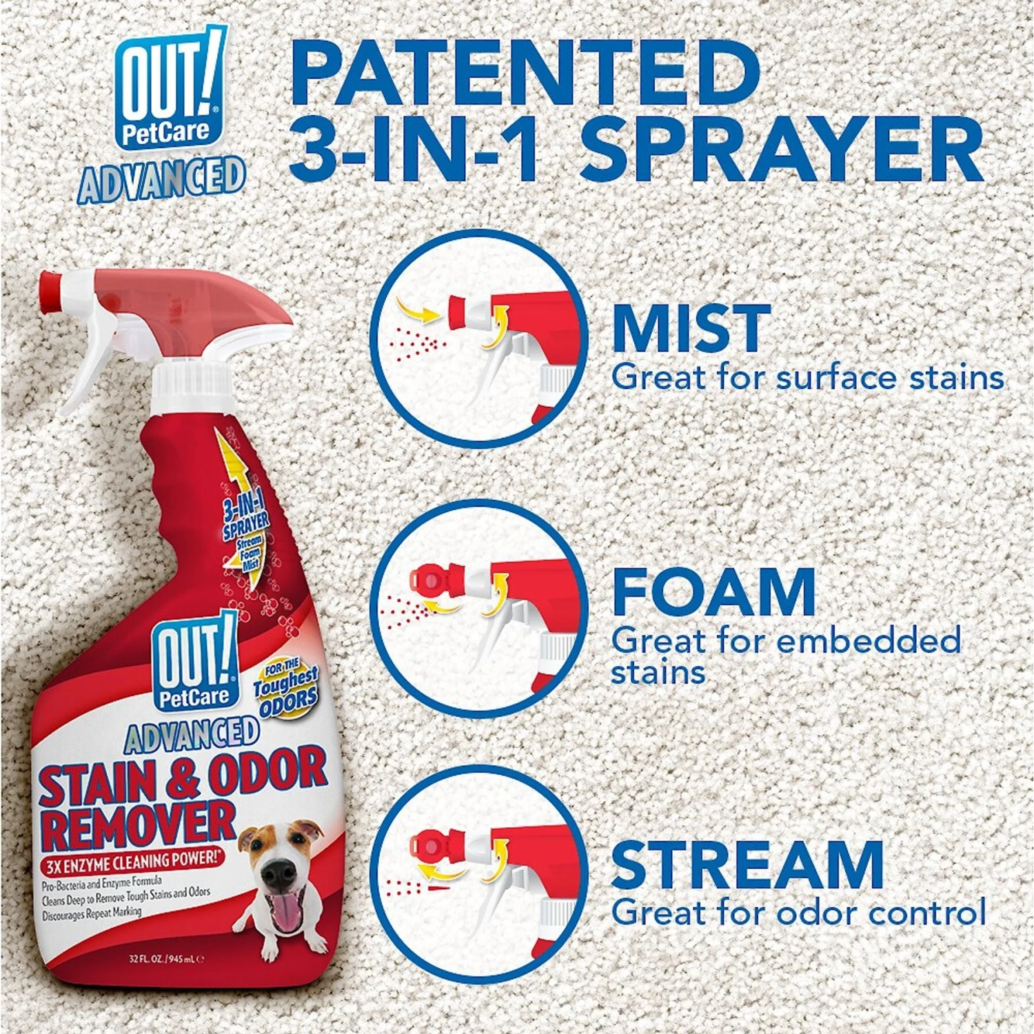 OUT! PetCare Advanced Stain & Odor Remover, 32-oz Bottle, 2 Count 4 OUT! PetCare Advanced Stain & Odor Remover, 32-oz Bottle, 2 Count - Image 4