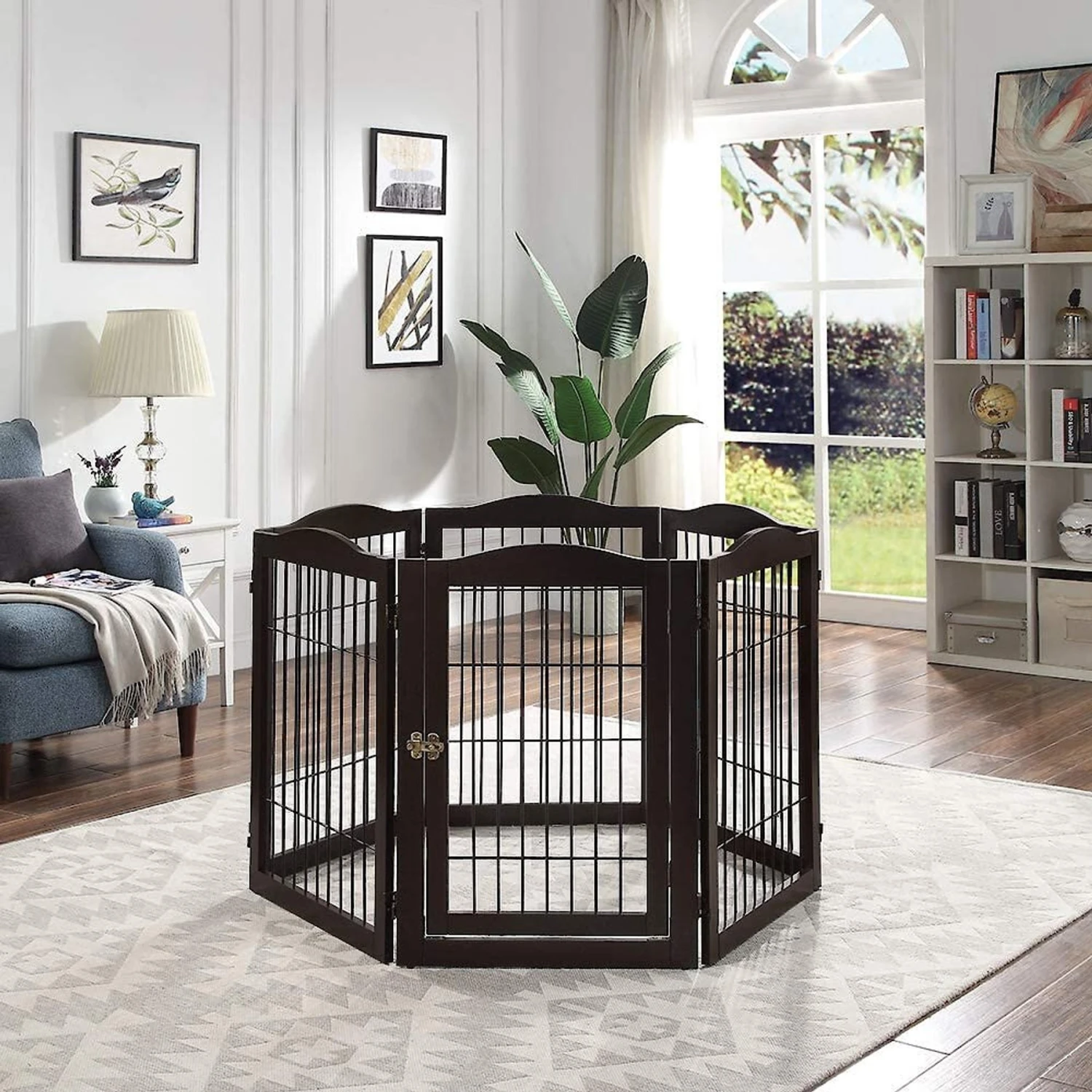 Unipaws 31.5-in 6 Panel Freestanding Wooden Wire Dog & Cat Gate, Espresso 2 Unipaws 31.5-in 6 Panel Freestanding Wooden Wire Dog & Cat Gate, Espresso - Image 2