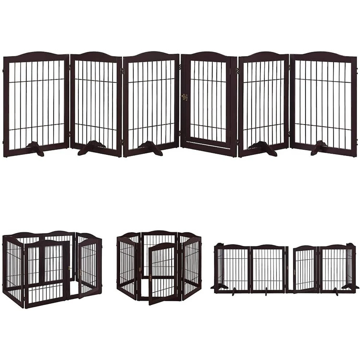Unipaws 31.5-in 6 Panel Freestanding Wooden Wire Dog & Cat Gate, Espresso 3 Unipaws 31.5-in 6 Panel Freestanding Wooden Wire Dog & Cat Gate, Espresso - Image 3