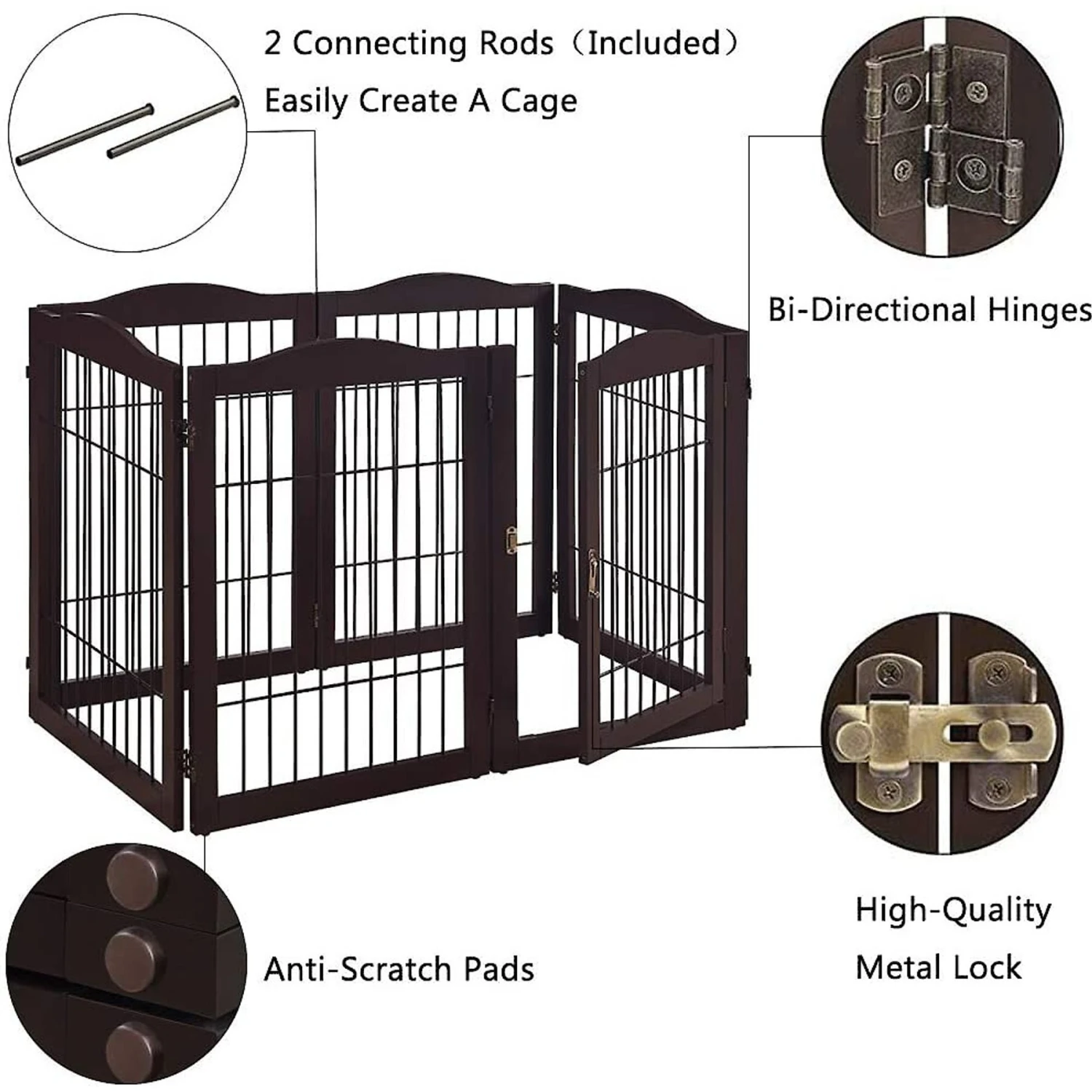 Unipaws 31.5-in 6 Panel Freestanding Wooden Wire Dog & Cat Gate, Espresso 6 Unipaws 31.5-in 6 Panel Freestanding Wooden Wire Dog & Cat Gate, Espresso - Image 6