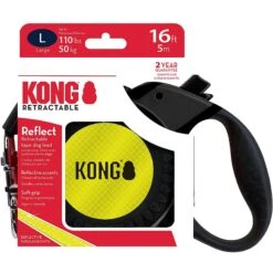 KONG Retractable Reflect Reflective Retractable Dog Leash, Black -PetSafe Kong Shop 264962 PT8. AC SS1800 V1610818557