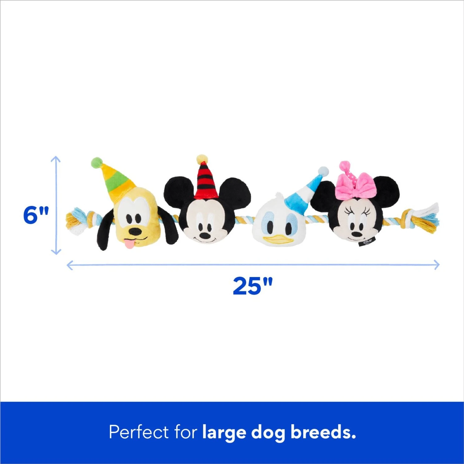 Disney Mickey Mouse & Friends Birthday Plush With Rope Squeaky Dog Toy 2 Disney Mickey Mouse & Friends Birthday Plush With Rope Squeaky Dog Toy - Image 2