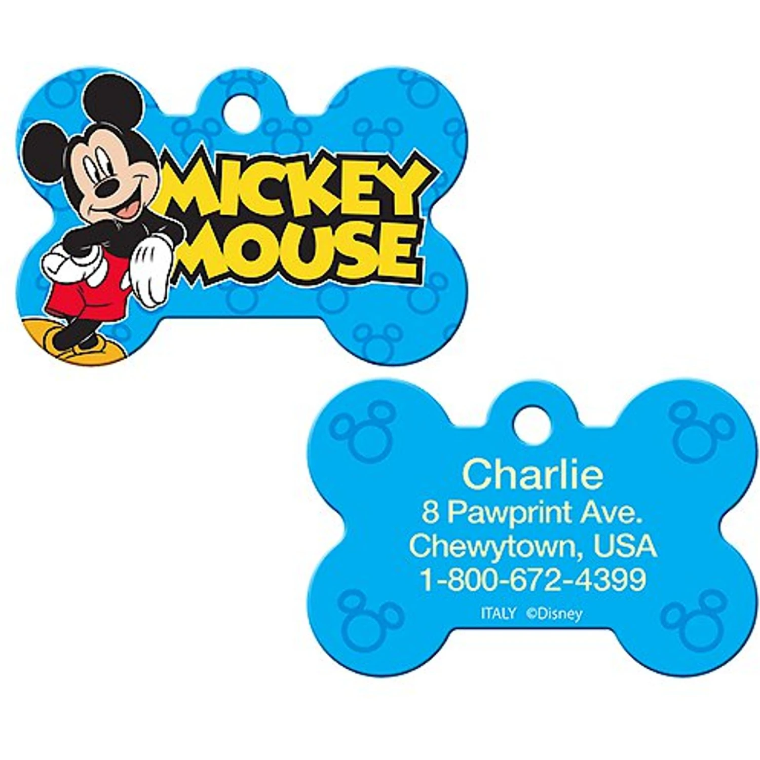 Quick-Tag Disney's Mickey Mouse Bone Personalized Dog ID Tag, Blue 1 Quick-Tag Disney's Mickey Mouse Bone Personalized Dog ID Tag, Blue