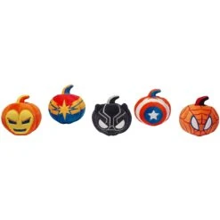 Marvel 's Halloween Heroes Pumpkin Plush Squeaky Dog Toy, 5 Count