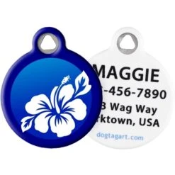 Dog Tag Art Blue Hibiscus Personalized Dog & Cat ID Tag
