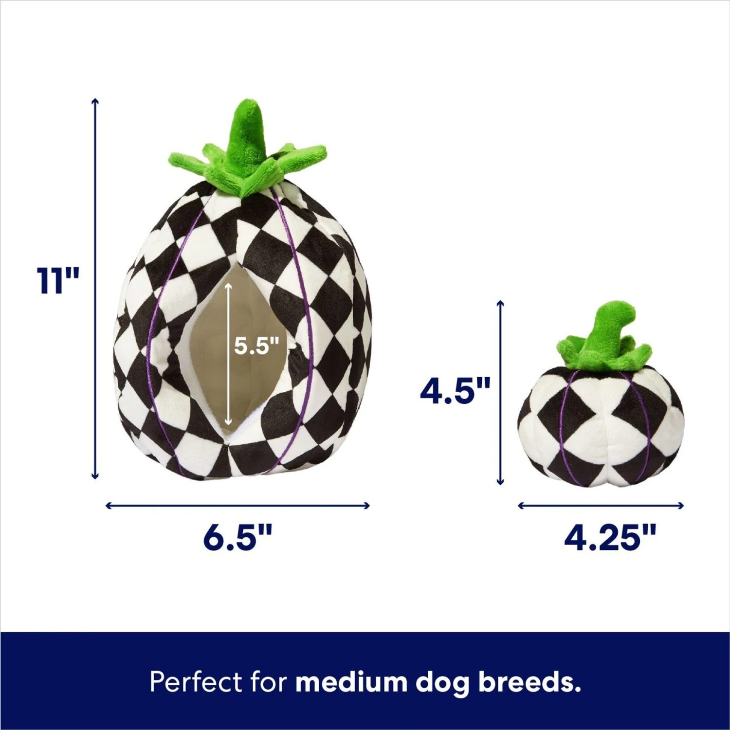 Frisco Halloween Fancy Pumpkin 2-in-1 Plush Squeaky Dog Toy 2 Frisco Halloween Fancy Pumpkin 2-in-1 Plush Squeaky Dog Toy - Image 2