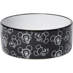 Disney Mickey Mouse Black & White No-Skid Ceramic Dog & Cat Bowl