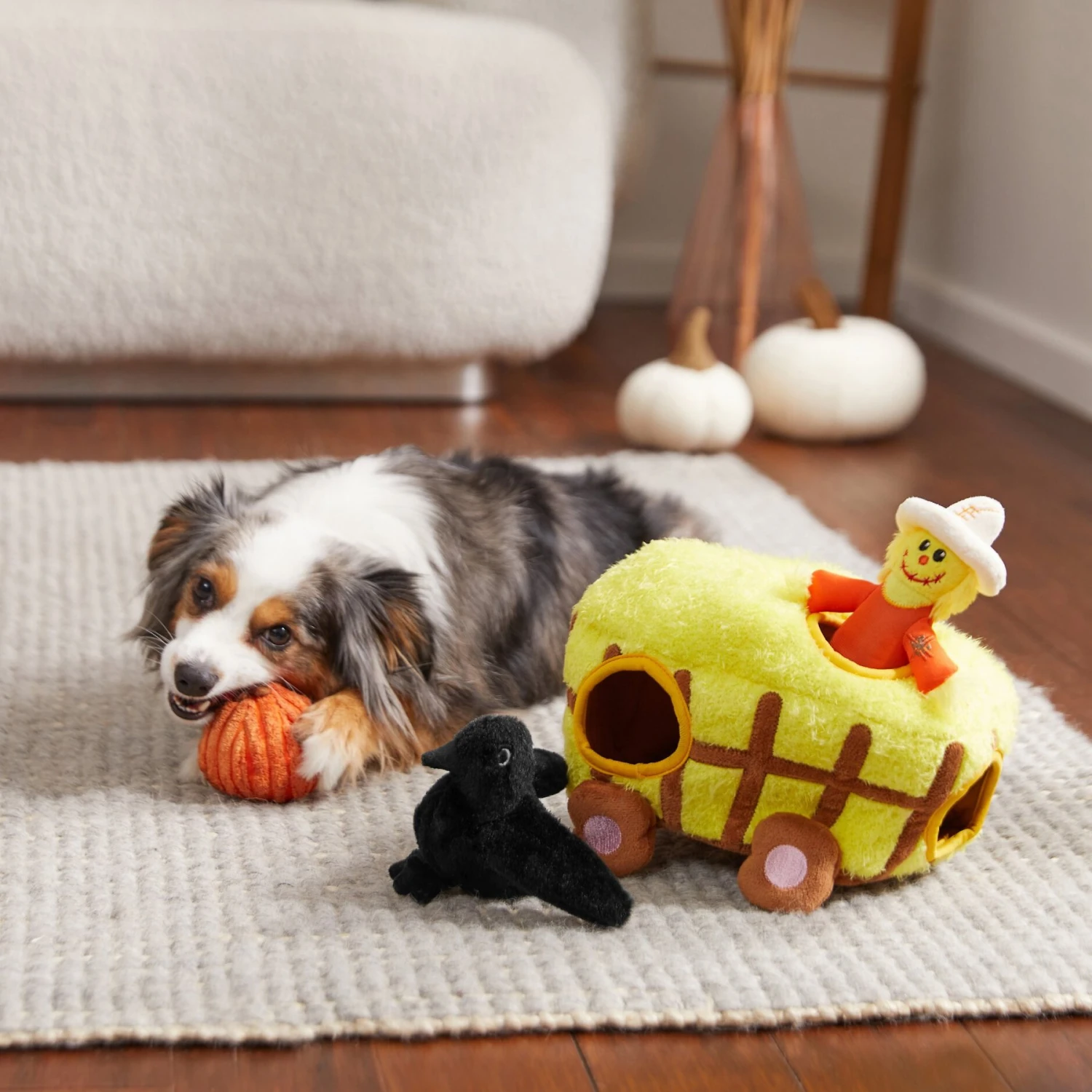 Frisco Fall Hay Wagon Hide & Seek Puzzle Plush Squeaky Dog Toy 4 Frisco Fall Hay Wagon Hide & Seek Puzzle Plush Squeaky Dog Toy - Image 4