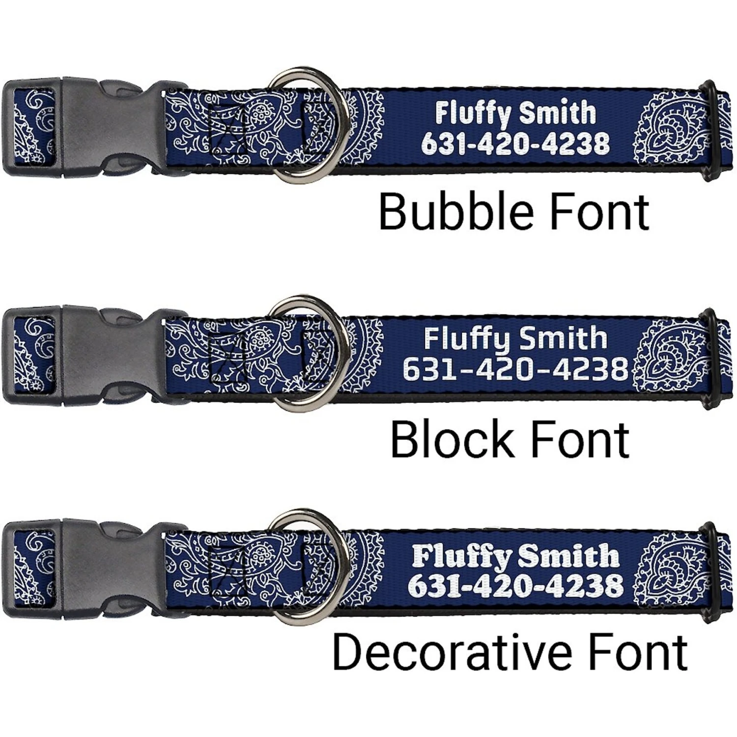 Buckle-Down Polyester Personalized Dog Collar, Paisley Blue & White 2 Buckle-Down Polyester Personalized Dog Collar, Paisley Blue & White - Image 2