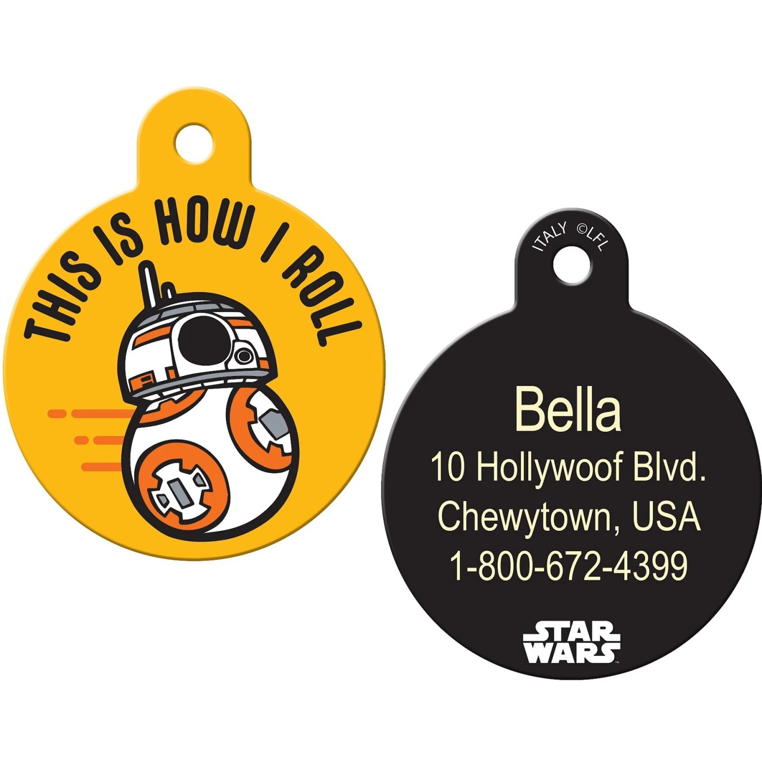 Quick-Tag Star Wars BB-8 How I Roll Circle Personalized Dog & Cat ID Tag 1 Quick-Tag Star Wars BB-8 How I Roll Circle Personalized Dog & Cat ID Tag