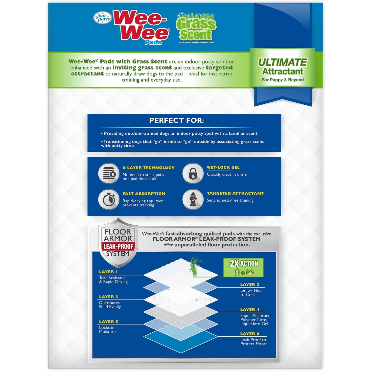 Four Paws Wee-Wee Ultimate Attractant Dog Pee Pads With Grass Scent 6 Four Paws Wee-Wee Ultimate Attractant Dog Pee Pads With Grass Scent - Image 6