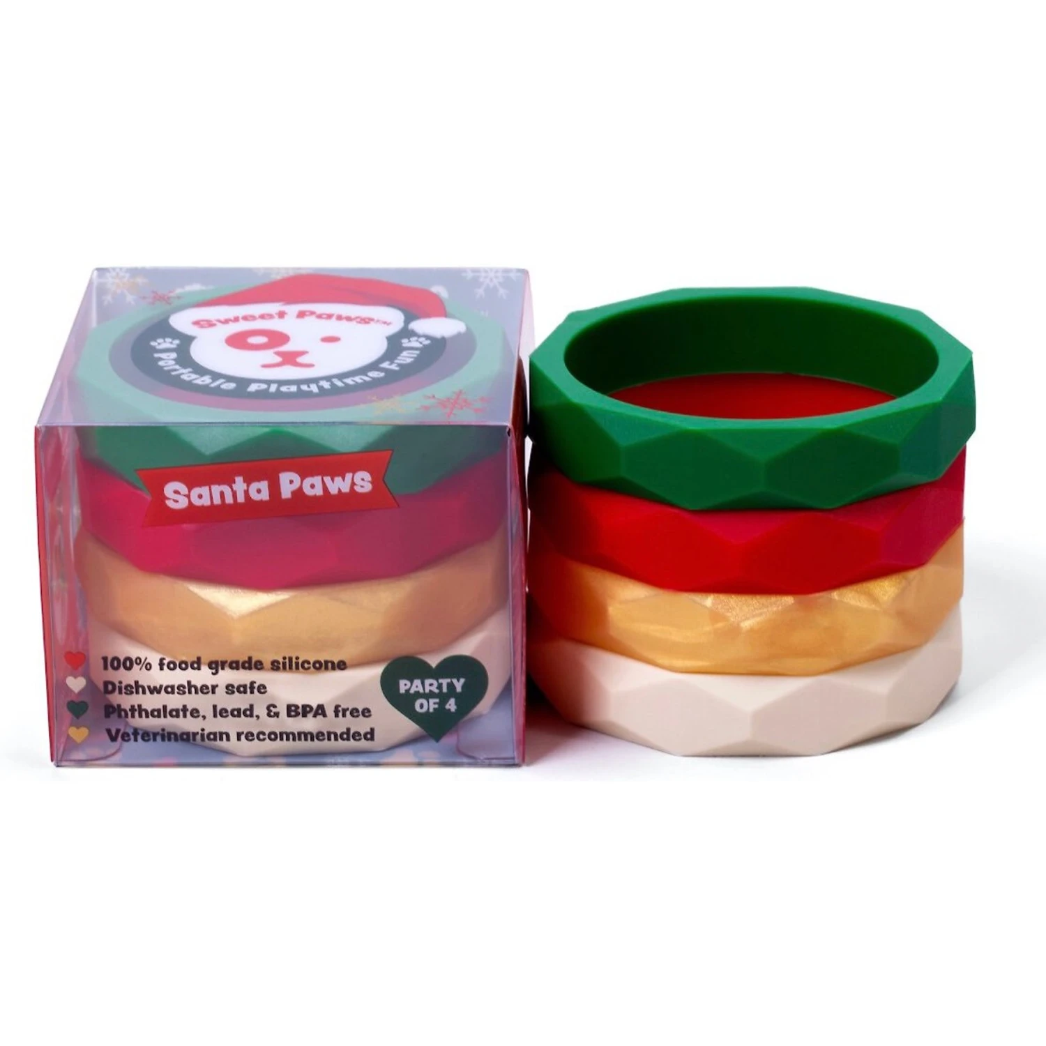 Sweet Paws Santa Paws Stack Wearable Puppy Teether Dog Toy, 4 Count 1 Sweet Paws Santa Paws Stack Wearable Puppy Teether Dog Toy, 4 Count