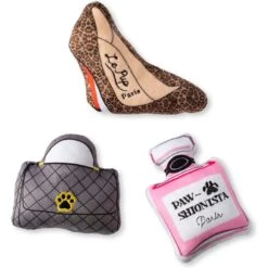 Pet Shop By Fringe Studio Paw-Shionista Small Dog Squeaky Plush Dog Toy, 3 Count