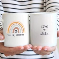 904 Custom Personalized Boho Rainbow Best Dog Mom Double Sided Mug, 11-oz