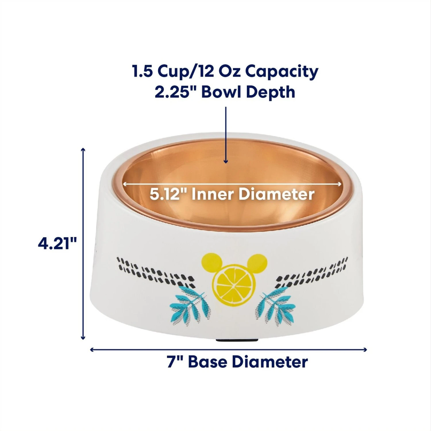 Disney Mickey Mouse Lemons Slanted Elevated Stainless Steel Dog & Cat Bowl, 1.5 Cup 2 Disney Mickey Mouse Lemons Slanted Elevated Stainless Steel Dog & Cat Bowl, 1.5 Cup - Image 2