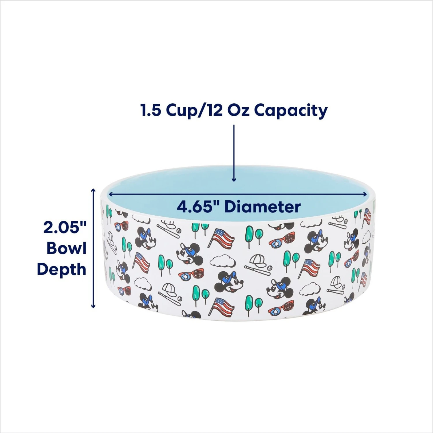 Disney Mickey Mouse Americana Non-Skid Ceramic Dog & Cat Bowl 2 Disney Mickey Mouse Americana Non-Skid Ceramic Dog & Cat Bowl - Image 2