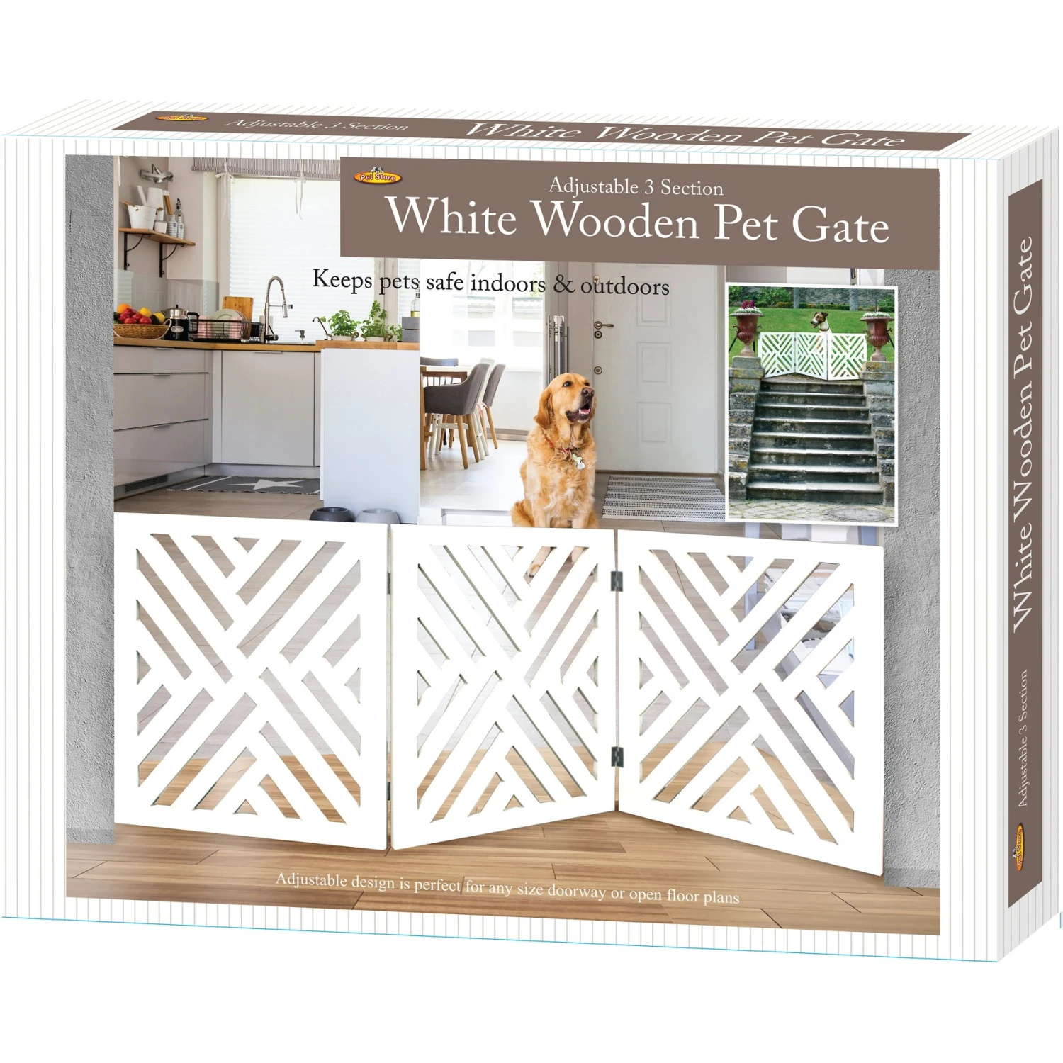 Etna Adjustable 3 Section Wooden Dog Gate 1 Etna Adjustable 3 Section Wooden Dog Gate