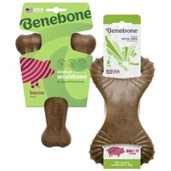 Benebone Bacon Flavor Wishbone Tough Dog Chew Toy & Benebone Bacon Flavor Dental Tough Dog Chew Toy