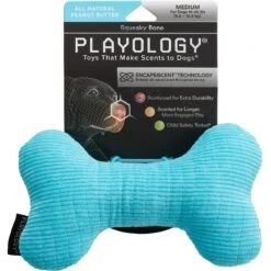 Playology All Natural Peanut Butter Scented Plush Squeaky Bone Dog Toy